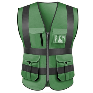 Chaleco de Seguridad Reflectante de Alta Visibilidad Unisex, Ropa de Trabajo de Poliéster Color Borgoña con Bolsillos y Cierre de Cremallera - Product Image 4