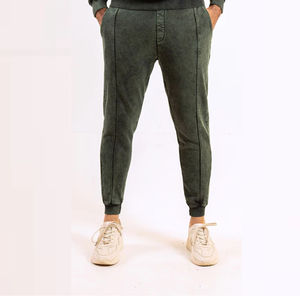Pantalon de survêtement décontracté coupe droite en toile 100 % coton, respirant, écologique, taille mi-haute élastique, délavage acide, poids moyen, très vendu - Product Image 1