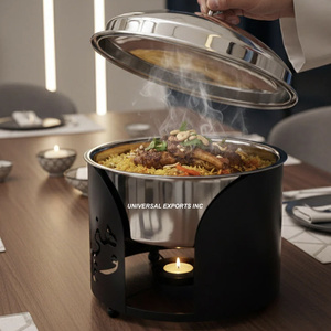 Ensemble de trois chauffe-plats métalliques ronds de luxe, design élégant, nouvelle collection, pour service de table, vaisselle de table, hotpot en métal. - Product Image 6