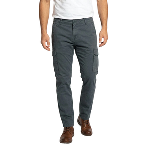Pantalon cargo gris anthracite pour homme, coupe droite, style décontracté en coton, avec poches à rabat latérales, taille boutonnée et jambes droites - Product Image 1
