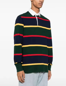 Premium Custom Men Rugby Polo <b>tShirt</b> <b>Long</b> Sleeve Striped Casual Cotton Blend Collar Sweatshirt Vintage Classic Horizontal Strip - Product Image 3