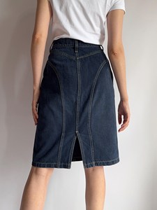 GRACE COLLECTION Jupe crayon décontractée en jean pour femme, longueur genou, fente asymétrique, en coton et élasthanne délavé, écologique, taille ajustée - Product Image 1