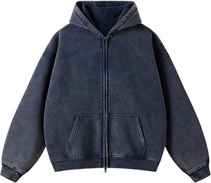Sudadera con capucha de algodón para mujer, personalizada, con doble cremallera, extragrande, de forro polar grueso, con lavado ácido y efecto vintage desgastado - Product Image 1