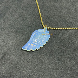Collar con Colgante en Forma de Alas de Opalita, Chapado en Oro de 18k, Amuleto de Piedra Preciosa Tallada a Mano, Cadena de Cuerda, Joyería al por Mayor para Revendedores - Product Image 2
