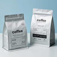 Sachet de café personnalisé à fond plat avec huit soudures latérales, valve unidirectionnelle et fermeture éclair en aluminium pour grains de café torréfiés