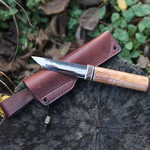 Couteau Puukko Viking forgé à la main, en acier carbone, pour la chasse et le bushcraft, avec étui en cuir, lame utilitaire de survie en plein air - Product Image 1
