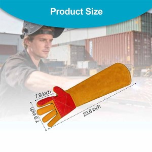 Gun Palm Cowhide Split Leather Welding Gloves Long Cuff Heavy Duty Abrasion Resistant Flame Retardant Barbeque Gloves - Product Image 2