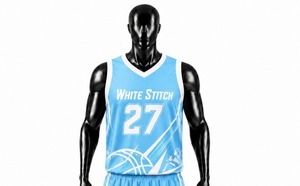 Ensemble de maillot de basket-ball pour femme White Stitch, bleu clair, 27, impression par transfert thermique, col rond, sans manches, respirant, spandex/nylon - Product Image 3