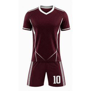 ชุดฟุตบอลสีแดงเลือดหมูแบบคลาสสิก เสื้อและกางเกงขาสั้นแบบซับลิเมชั่น - ชุดกีฬาสำหรับมืออาชีพ - Product Image 2