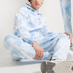 Conjunto de Sudadera con Capucha y Pantalones Deportivos Tie Dye Arcoíris para Hombre, de Felpa, Dos Piezas, Corte Ajustado, Informal, Deportivo, con Cordón Ajustable - Product Image 3