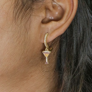Wholesale Yellow Gold Plated 925 <b>Silver</b> Multi Color CZ Pave Cocktail Glass <b>Huggie</b> <b>Earrings</b> Memoria Jewels - Product Image 6