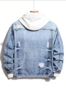 เสื้อแจ็คเก็ตผ้าเดนิมแบบมีฮู้ดพร้อมกระเป๋าแบบมีเชือกผูก สตรีทแวร์ลำลอง ความยาวสั้น ใส่ได้ทั้งชายและหญิง เหมาะสำหรับฤดูใบไม้ร่วง - Product Image 5