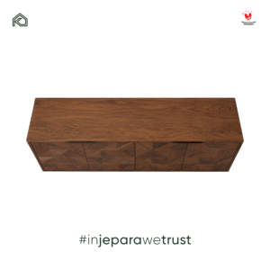 Buffet moderne en bois de noyer brun avec portes à marqueterie géométrique, meuble de rangement de luxe pour salle à manger, credenza - Product Image 2