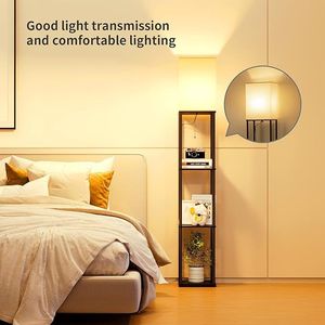 Lampada da Terra Moderna Quadrata con Lampadina a 3 Temperature di Colore, Espositore d'Angolo per Libri, Decorazione per Soggiorno - Product Image 2