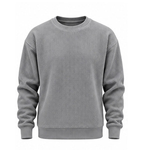 <b>Men</b> Waffle Knit Sweatshirt Casual Crew Neck Long Sleeve Textured Pullover <b>Thermal</b> <b>Top</b> Custom OEM Sportswear Manufacturer Factory - Product Image 1