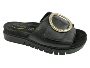 Sandalias de Plataforma de Cuero Genuino Negro, Punta Abierta, Suela Gruesa Acolchada, Zapatos Planos de Verano - Product Image 1