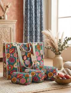 Handmade Fashion Winter Block Print Quilted Cotton <b>Tote</b> <b>Bag</b> Open Zipper Large Reusable Shopping <b>Pockets</b> Canvas Lining Wholesale - Product Image 1