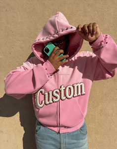 Sudaderas con Capucha de Forro Polar para Hombre, Nueva Moda Básica, Mezcla de Algodón y Poliéster, Precio al por Mayor Personalizado, Detalle de Diamantes de Imitación, Alta Calidad - Product Image 4