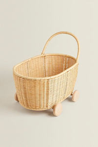Coffre de rangement en rotin naturel pour enfants, panier de rangement coloré avec couvercle. - Product Image 4