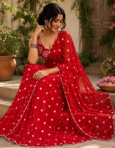 KV Women's Polka Print Bollywood Silk Blend <b>Saree</b> with Unstitched Blouse (<b>Red</b>) Reversible Quick Dry Wrinkle-Free Wedding - Product Image 6