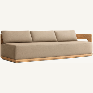 Sofá rectangular de madera de teca con cojines suaves para uso en interiores, estilo minimalista con reposabrazos - Product Image 4