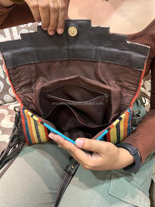 Nouveaux sacs à bandoulière à franges en cuir usiné de couleur aztèque occidentale à la mode véritables sacs à main Vintage à glands multicolores faits à la main - Product Image 6