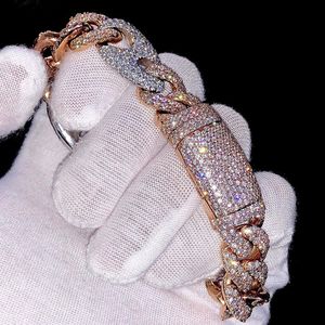 Iced Out Rhodium Plated Cuban Link 925 Sterling Silver VVS Moissanite Diamond Hip Hop Luxury Statement Chain <b>Bracelet</b> For Unisex - Product Image 3