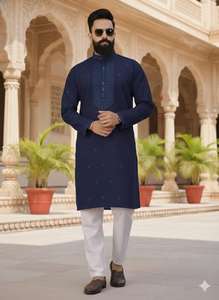 Kurta de luxe en soie brodée pour homme, tenue ethnique traditionnelle, Kurta pour mariage et festival pour homme - Product Image 2