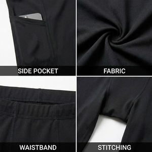 Shorts pour hommes en nylon et élasthanne tricoté noir uni, taille mi-haute, respirants, séchage rapide, style décontracté, avec cordon de serrage élastique à la taille - Product Image 6