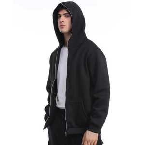 Men's Black Hooded <b>Zipper</b> <b>Sweatshirt</b> Regular Fit 100% Cotton French Terry Casual Autumn Wear - Product Image 1