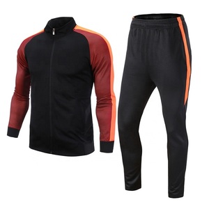 Men's Black Orange Color Blocking Tracksuit Set Full <b>Zip</b> <b>Sweatshirt</b> And Pants Breathable Sporty Autumn Wear Regular Fit - Product Image 1