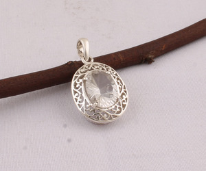 Colgante Vintage de Plata de Ley 925 con Cristal de Cuarzo y Engaste de Bisel, Piedra Preciosa Natural, Hecho a Mano, Estilo Antiguo, 18 Pulgadas, Venta al por Mayor - Product Image 5