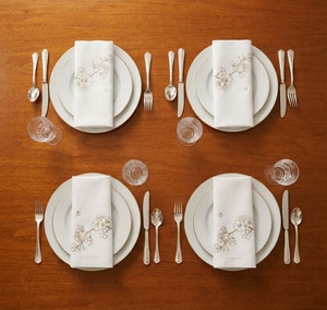 Servilleta de tela personalizada bordada flor dorada melocotón cena servilleta algodón blanco Hemstitch servilletas de mesa hogar Hotel regalos de boda - Product Image 6