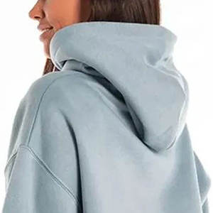 <b>Women</b> Cropped Hoodie Long Sleeve Solid Color Knitted Cotton Blend Casual Autumn Streetwear Pullover - Product Image 3