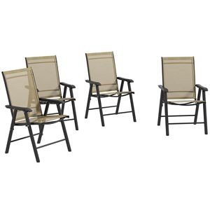 Voor Outsunny 4-delige Set Licht Gemengd Bruin Opvouwbare Patio Stoelen Metalen Frame Stapelbare Armleuningen Voor Buiten Dineren Gazon Kamperen - Product Image 1
