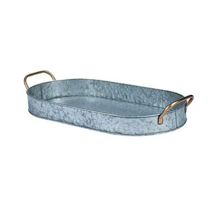 Classic Galvanized Metal Oval Serving <b>Tray</b> With Copper Handles Farmhouse Decorative Platter For Home Events And Catering Use - Product Image 2