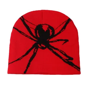 Red Jacquard <b>Knitted</b> Unisex Winter Beanie Y2K Style <b>Animal</b> <b>Pattern</b> Common Fabric Adult Size 56-58CM - Product Image 3