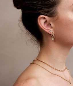 Dangle Drop Huggie <b>Earring</b> 14k 18k <b>Solid</b> Gold Round Lab Grown Diamond Hinged <b>Hoop</b> Star Flush Set Modern Luxury Jewelry Wholesale - Product Image 2