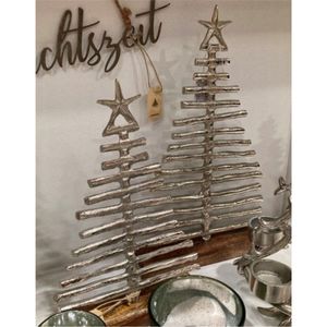 Figura Decorativa de Pino de Metal de Lujo con Acabado Plateado y Base de Madera Natural, Centro de Mesa Estacional, Decoración de Arte para Interiores - Product Image 5