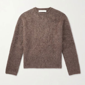 Pull en mohair brossé respirant de luxe, coupe classique, style designer, avec logo frontal, idéal pour l'hiver – En promotion - Product Image 1