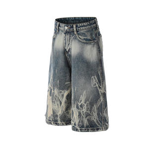 Men's High Waist Bleached Denim Bermuda Shorts Washed Cotton Casual Style <b>Button</b> <b>Fly</b> Woven Material - Product Image 2