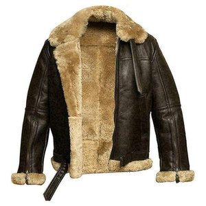 Salva Men's Brown Leather Jacket Sherpa Lined Embossed <b>Zip</b>-<b>Up</b> Turn-Down Collar Windproof Winter Outerwear Regular Fit Moto Biker - Product Image 3