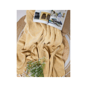 Organic Cotton Woven Throw Blanket Herringbone Pattern Bohemian Style Rectangular All Season Breathable Home Decor With Fringe - Product Image 3
