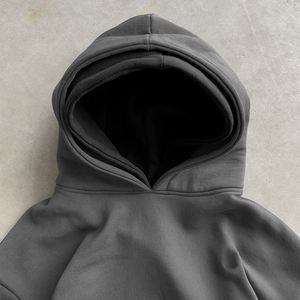 <b>Mens</b> Oversized Raglan Sleeve Hoodie Dark <b>Grey</b> Solid Color Casual Pullover <b>Sweatshirt</b> With Kangaroo Pocket - Product Image 2