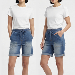 Wholesale <b>Women's</b> High Waist Heavy <b>Stretch</b> <b>Denim</b> Jeans <b>Shorts</b> Button Fly High Quality Breathable Eco-Friendly - Product Image 2