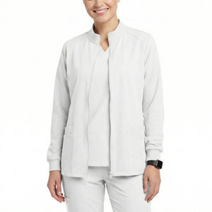 Chaqueta de Uniforme Médico Personalizada de Marca Propia con Cremallera Completa, Cuello Redondo, Aberturas Laterales y Bolsillos de Parche - Precio Mayorista - Product Image 1