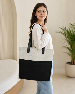 Wholesale Laminated Jute Shopping Tote Bags With Outside Pocket Two Tone Reusable Custom Logo OEM ODM Bulk Manufacturer Exporter - Product Image 3