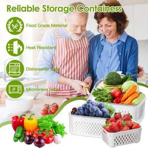 5pcs Stackable Food Storage <b>Containers</b> with Leakproof Lid and Removable Drain Basket Fruit Vegetable Organizer for <b>Fridge</b> - Product Image 6