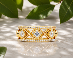 แหวนทองคำขาว 14K ลายฉลุแบบคลาสสิก ประดับเพชรทรงกลมเพาะเลี้ยง ดีไซน์เกลียวแบบอินฟินิตี้ วงแหวนแบบ Eternity หน้ากว้าง ผลิตตามสั่ง ขายส่งจากโรงงาน - Product Image 1
