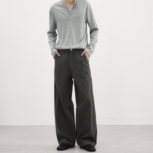 Two Tone Contrast <b>Patterned</b> <b>Trousers</b> <b>Men</b> Multi Pleat Front Wide Leg Extra Durable Woven Cotton Pants Box - Product Image 6